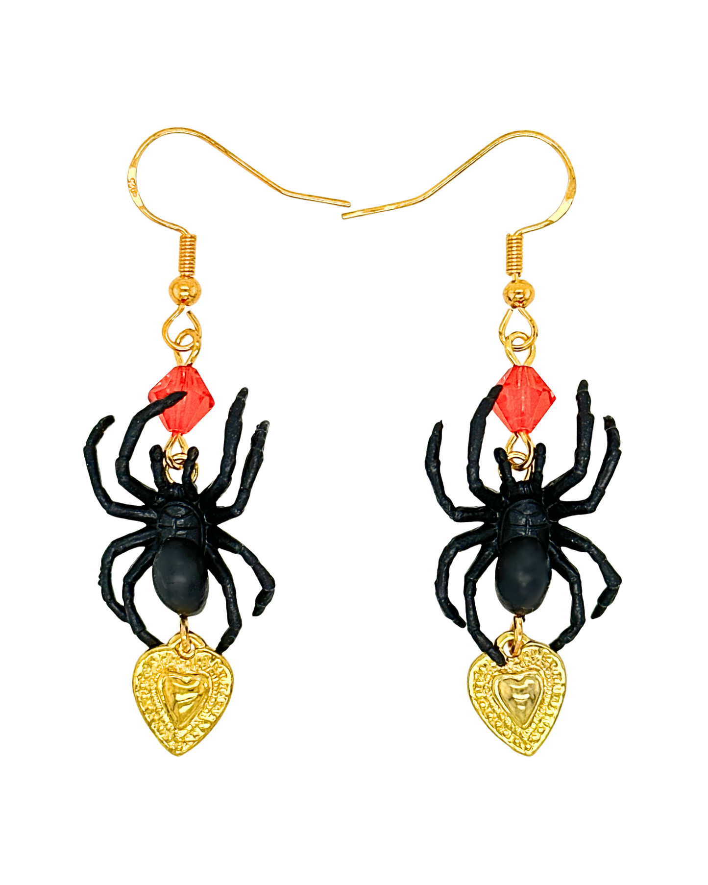 Black Widow Earrings in Gold & Fiery Orange Crystal