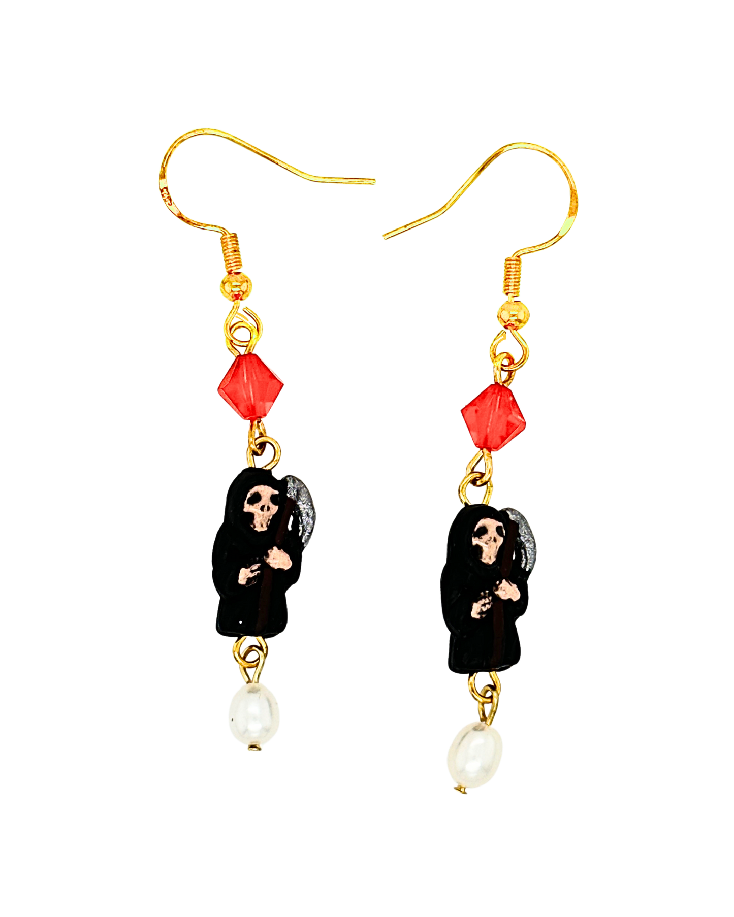 Slay Earrings in Gold, Fiery Orange Crystal & Pearl