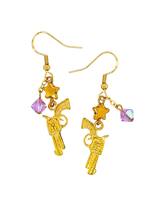 Cosmic Hunter Earrings in Gold & Purple Crystal