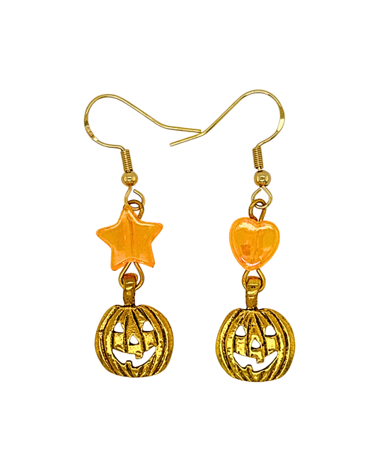 Midnight Patch Earrings in Gold & Fizzy Orange