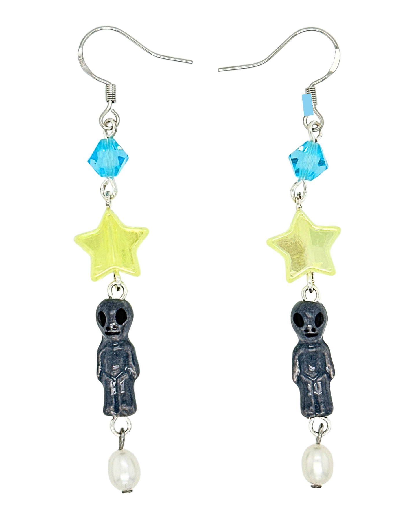 Mr. Grey Earrings in Silver, Fizzy Lemon, Blue Crystal & Pearl