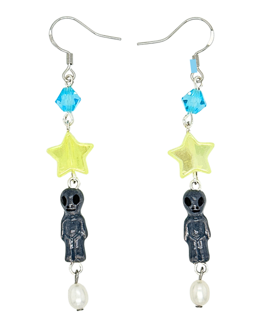 Mr. Grey Earrings in Silver, Fizzy Lemon, Blue Crystal & Pearl