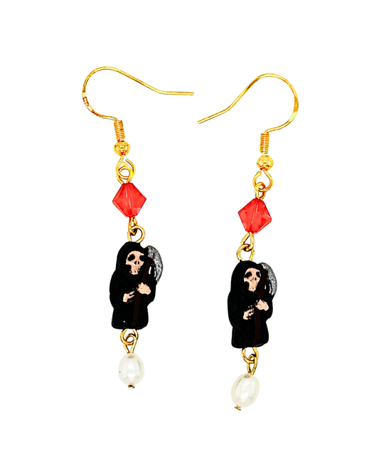 Slay Earrings in Gold, Fiery Orange Crystal & Pearl