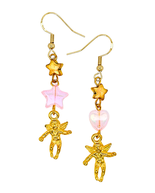 Starlit Cherub Earrings in Gold & Fizzy Sakura