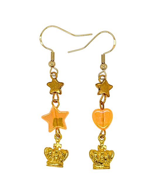 Starlit Majesty Earrings in Gold & Fizzy Orange