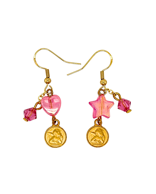 Wanderlust Earrings in Gold, Fizzy Strawberry & Pink Crystal